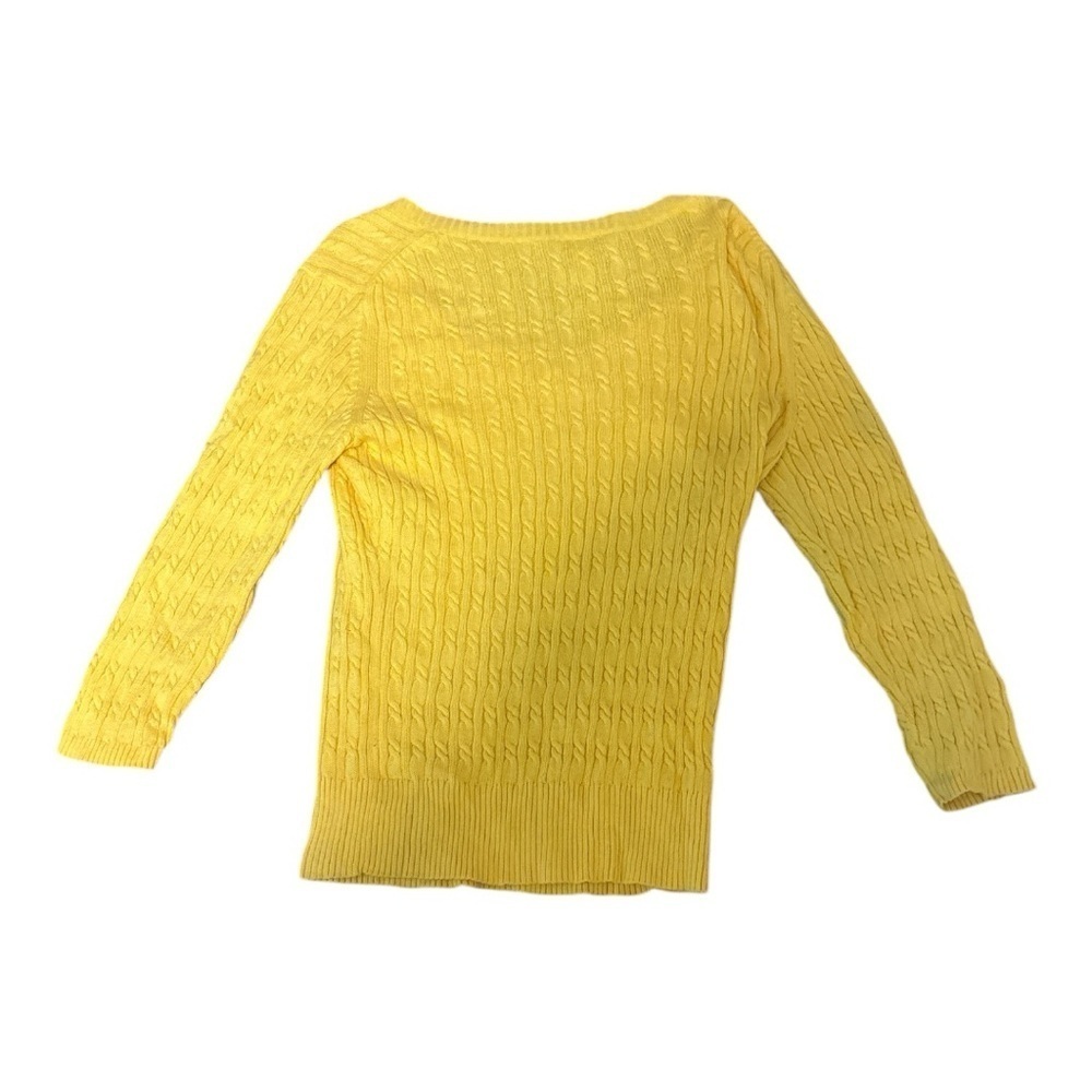 LOFT Women's Bright Yellow Cable Knit Sweater 3/4 Sleeve - Picture 2 of 3